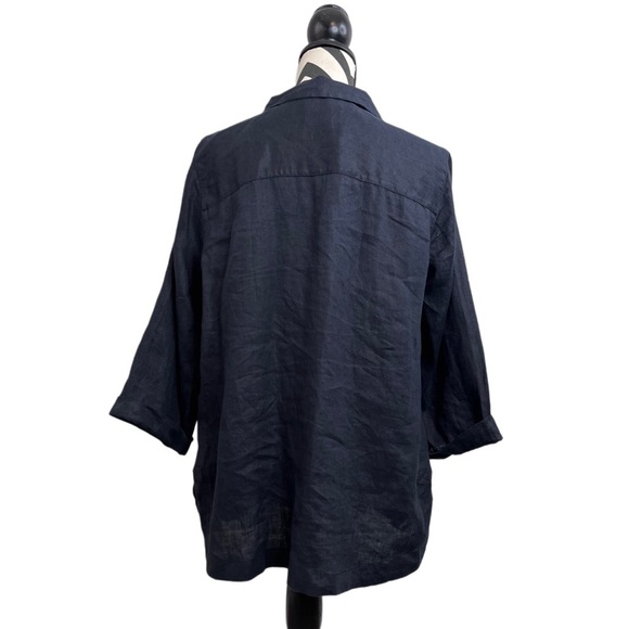 Isaac Mizrahi 100% Linen Black Minimalist Contemporary 3/4 Sleeve Tunic Top - Picture 2 of 14